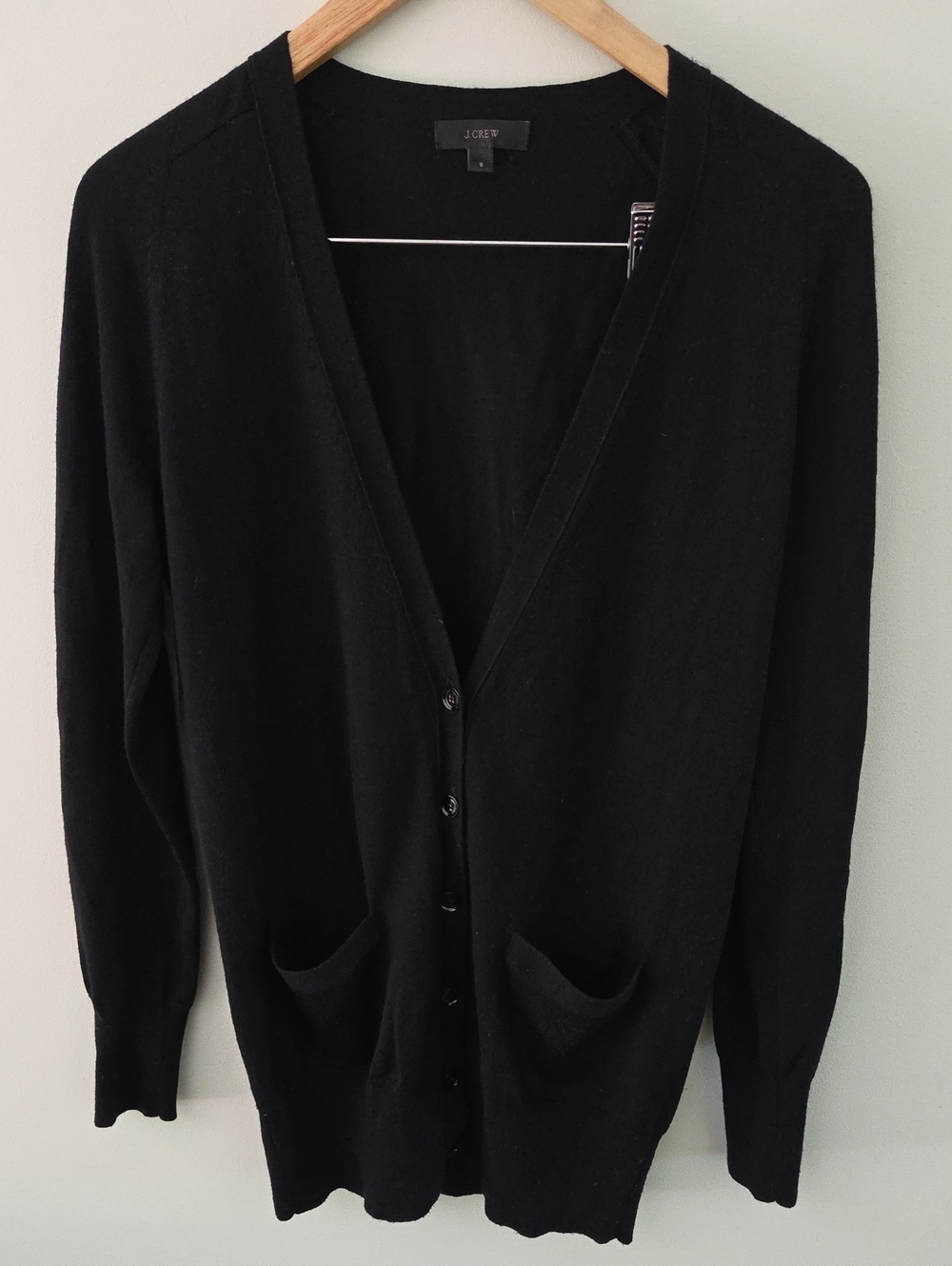 J. Crew 100% Merino Wool Black V-Neck Button Front Cardigan with Pockets